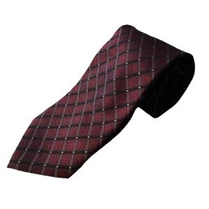 Peacock Hand Made Mens Neck Tie 100% Silk Geometric Burgundy &Black 60"-3.5" EUC